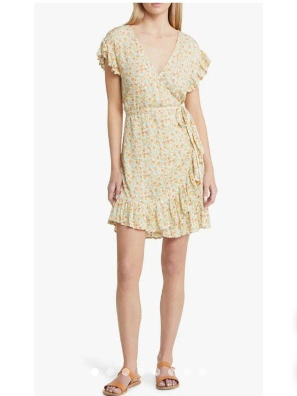 Billabong Pale Yellow Floral Wrap Mini Dress